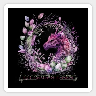 Enchanted Easter Dragon Wreath Egg Pink Pastel Design Magnet